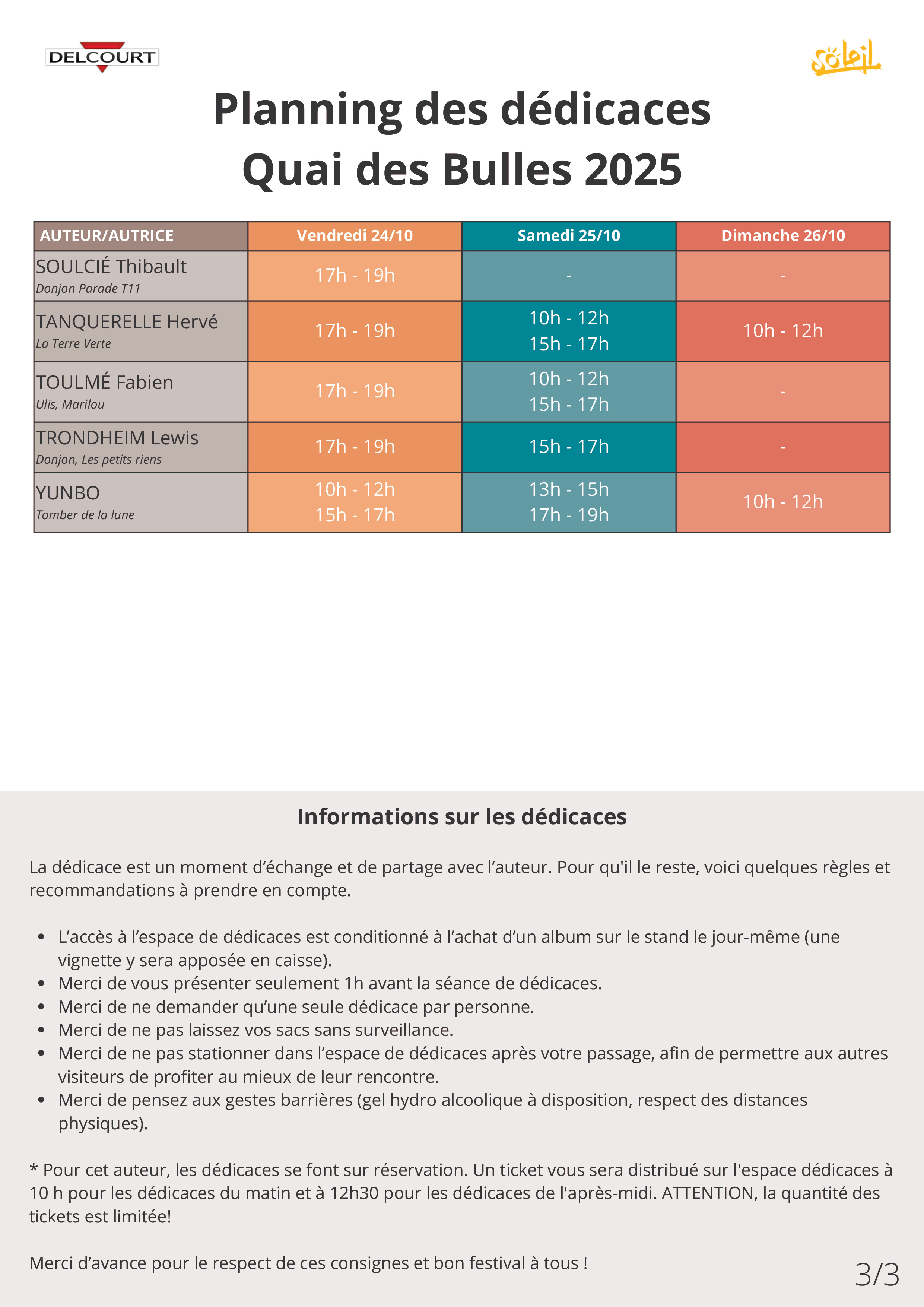 Planning dédicaces Quai des Bulles 2025