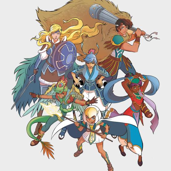Galerie d’image des BD Les Mythics : illustration n°2 des 6 héros sous  leur apparence de dieux - Editions Delcourt