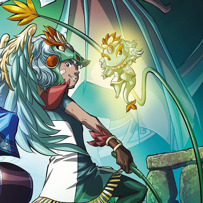 BD Mythics : illustration de Miguel sous sa forme de dieux - Editions Delcourt