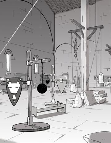 BD Les 5 Terres : illustration n°2 des lieux phares d’Angleon “La salle d'entraînement” - Editions Delcourt
