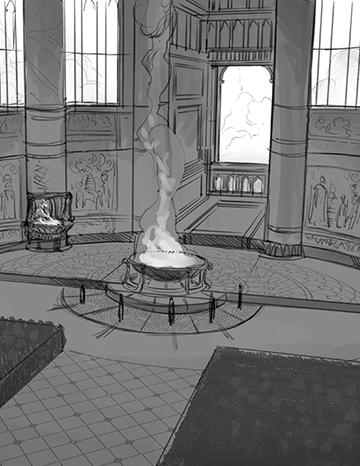 BD Les 5 Terres : illustration n°3 des lieux phares d’Angleon “Le temple” - Editions Delcourt